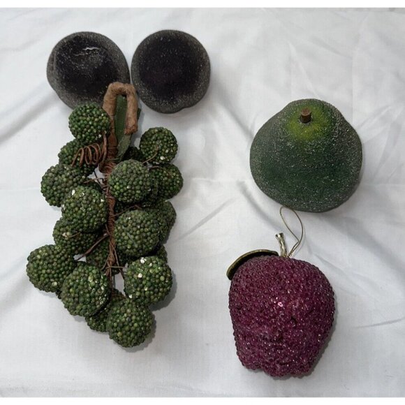 Artificial Faux Beaded Sugar Frosted Fruit Floral Picks Christmas Decor Wreath - Picture 7 of 7